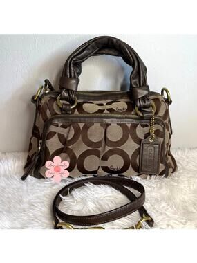 y2k COACH 2009 Brown Signature Canvas Parker Op Art Satchel Shoulder Bag